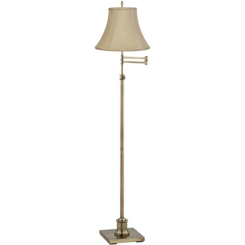 360 Lighting Traditional Floor Lamp Swing Arm 70" Tall Antique Brass Imperial Taupe Fabric Bell Shade for Living Room Reading Bedroom