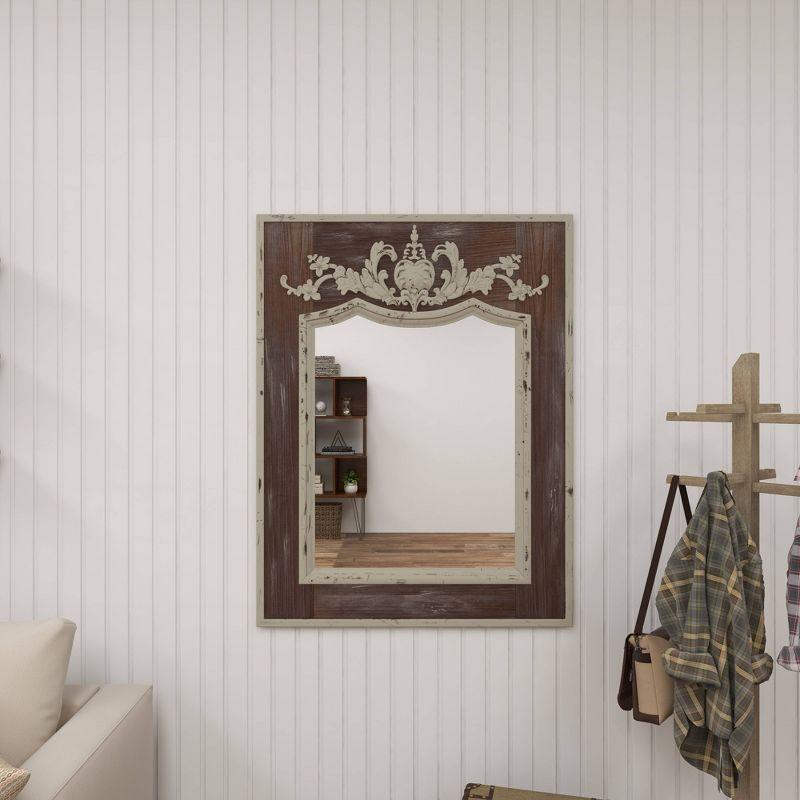 Ophelia & Co. Eberhart Wood Vintage Inspired Acanthus Scroll Floral Brown Wall Mirror with Distressed Cream Accents