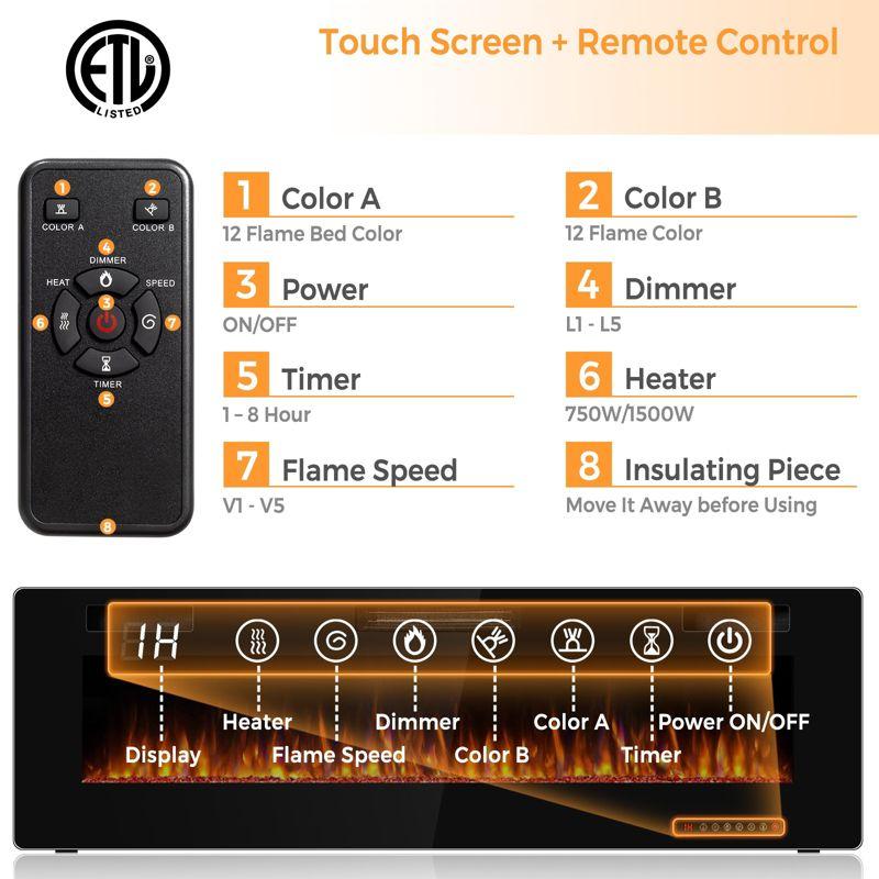 Tangkula 60" Recessed Electric Fireplace 750W/1500W heater in Wall Remote Control w/Timer Available Flame Color