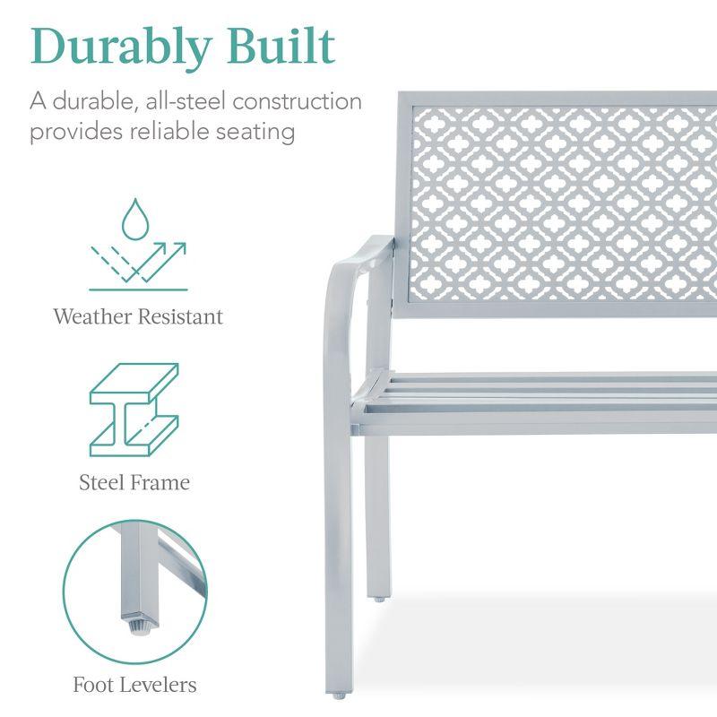 Red Barrel Studio® 2-Person Outdoor Metal Bench with Geometric Backrest, 790lb Capacity, for Garden, Patio, and Entryway