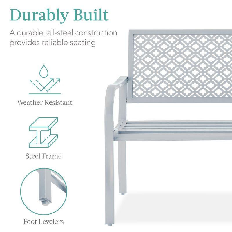 Best Choice Products Indoor Outdoor Steel Garden Bench w/ Geometric Backrest, Foot Levelers