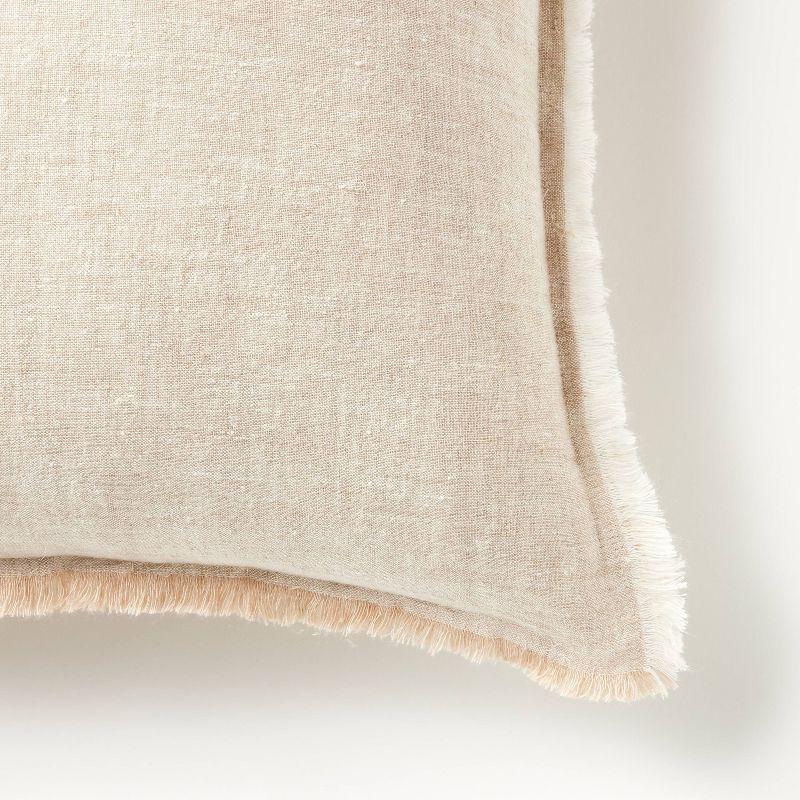 Oversized Reversible Linen Square Throw Pillow with Frayed Edges Beige - Threshold™ designed with Studio McGee