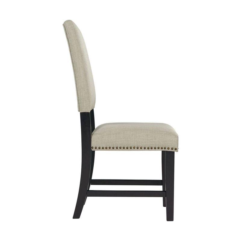 Mara Taupe Upholstered Side Chair with Oak Finish and Nailhead Trim