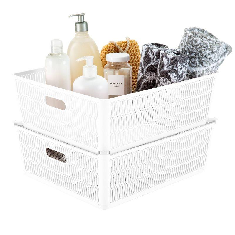 White Polypropylene 2-Piece Stackable Shallow Storage Baskets