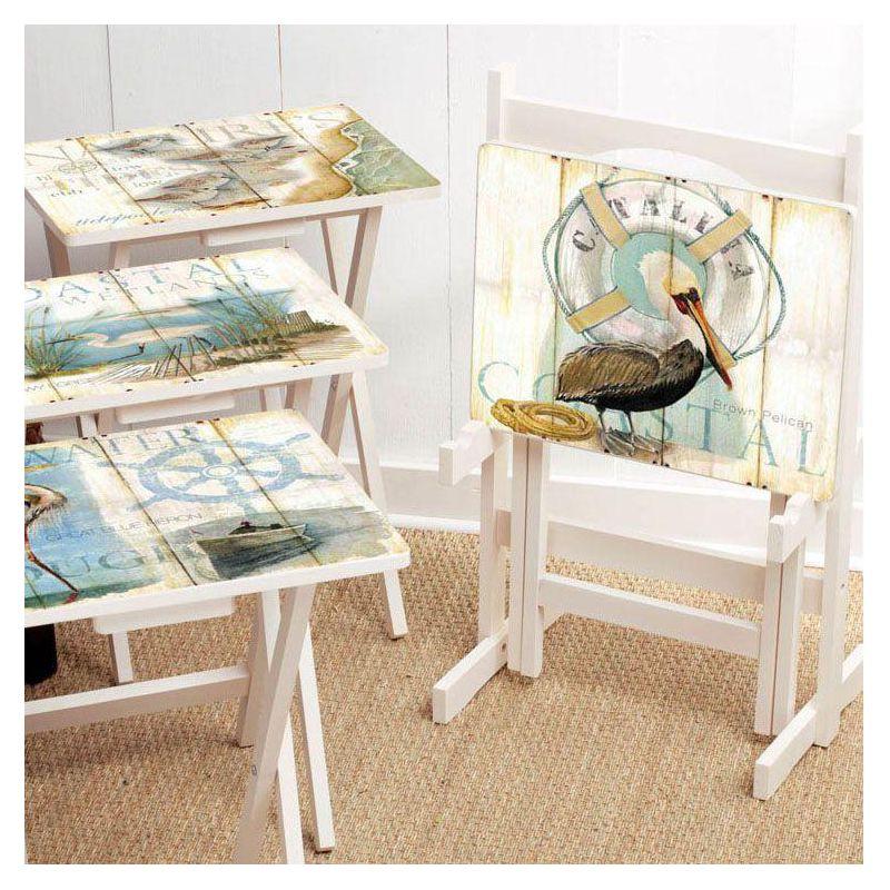 Coastal Shore Birds Folding TV Tray Set with Stand