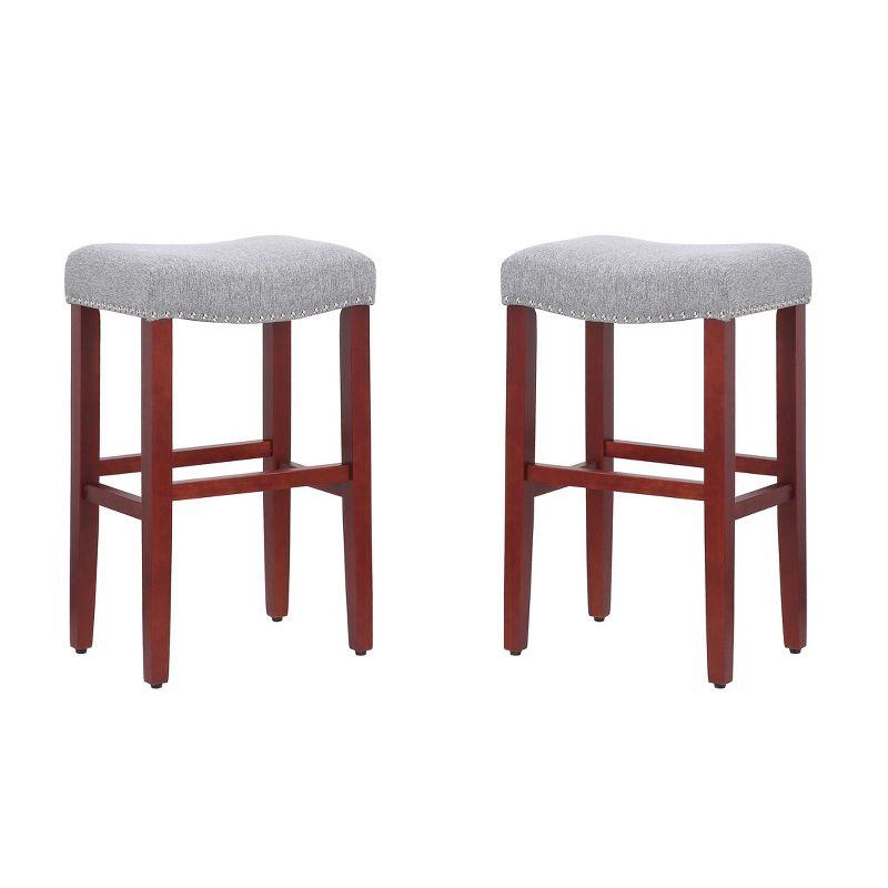 WestinTrends 29" Upholstered Saddle Seat Bar Stool (Set of 2), Cherry/Gray