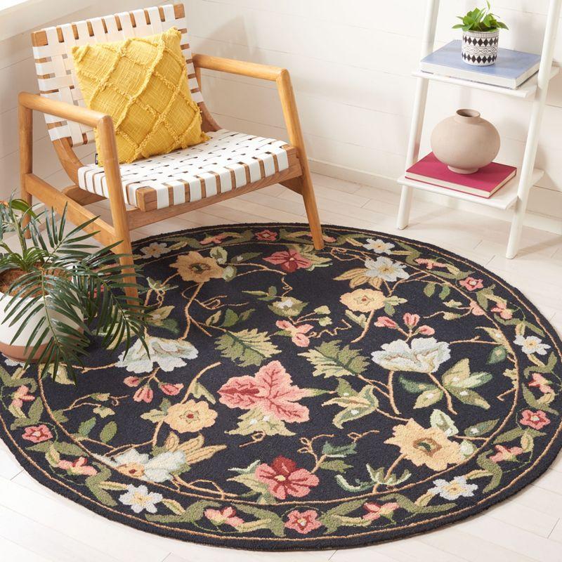 Elegant Black Wool 3' Round Hand-Knotted Easy Care Rug