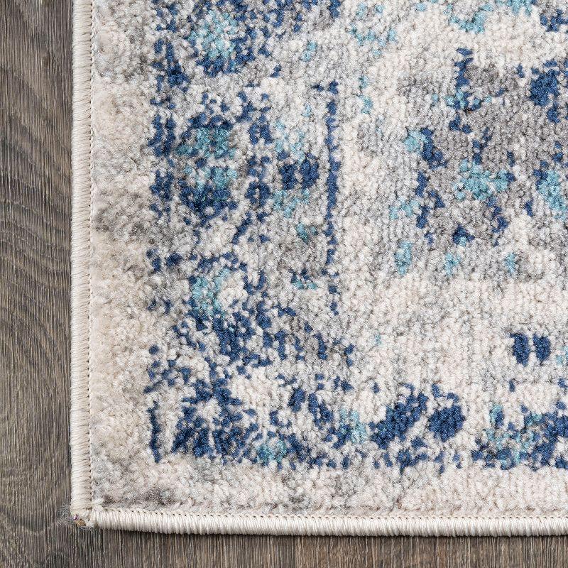 2'x8' Indhira Ornate Medallion Persian Runner Rug, Blue/Gray - JONATHAN Y