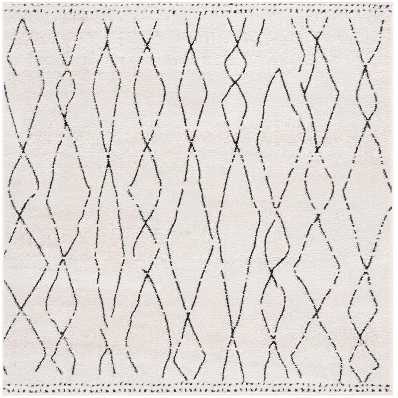 Ivory and Black Geometric Square Area Rug, 6'7"