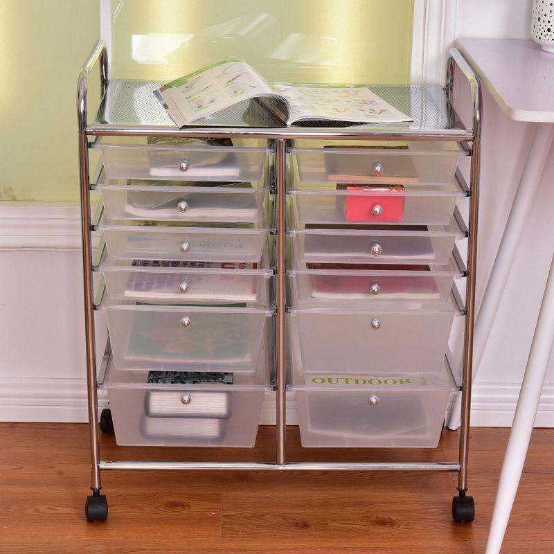 Semitransparent 12-Drawer Rolling Storage Cart with Chrome Frame