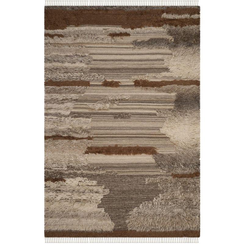 Kenya KNY225 Hand Knotted Area Rug - Grey/Brown - 5'x8' - Safavieh