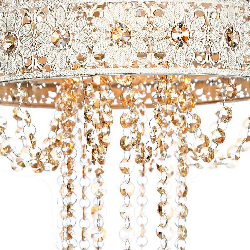 Gold Crystal Drum Pendant Light with Floral Design