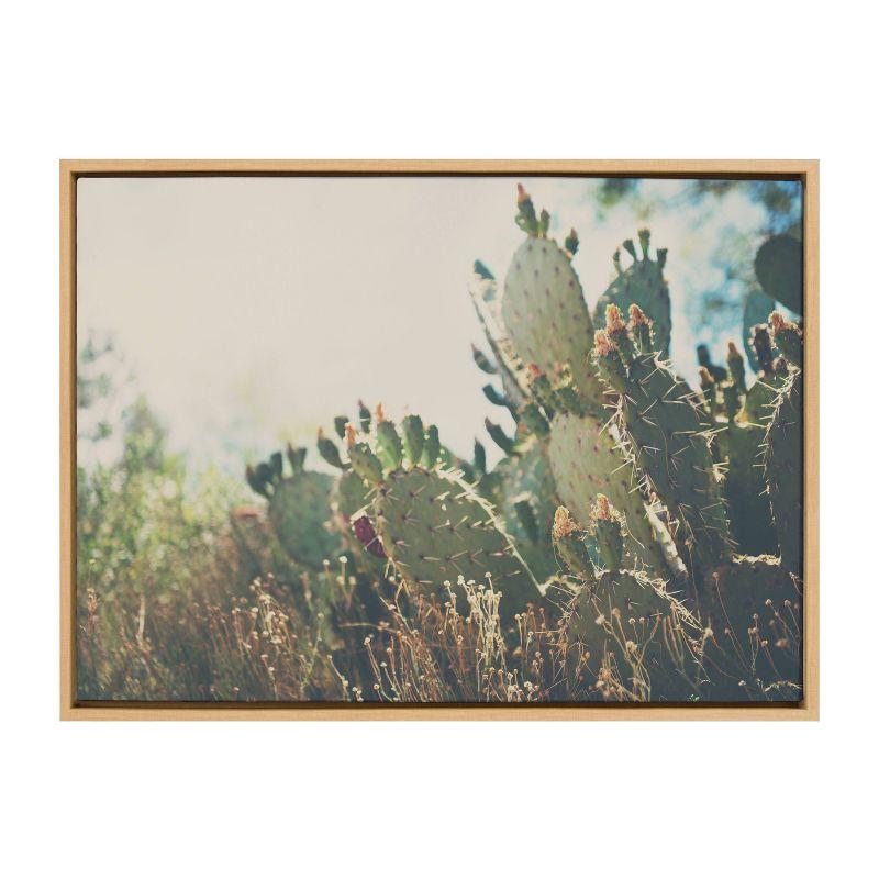 Natural Framed Desert Prickly Pear Cactus Canvas Print