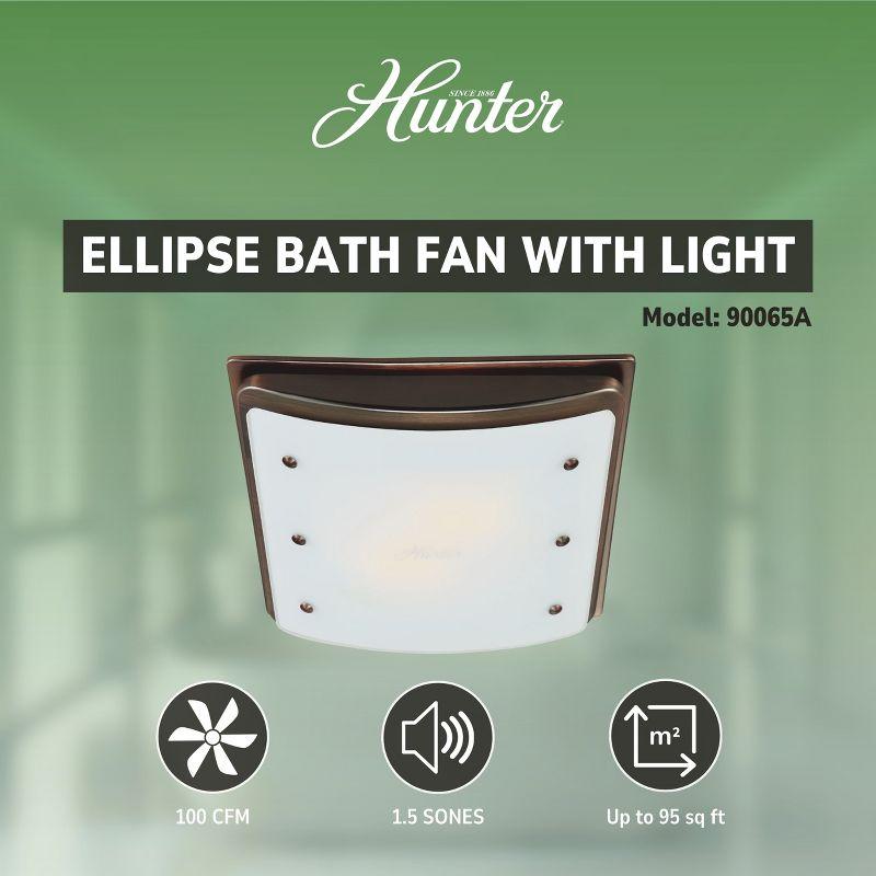 Hunter Ellipse 100 CFM Bathroom Exhaust Fan - Hunter Ceiling Fan with Light and Night Light – Bronze