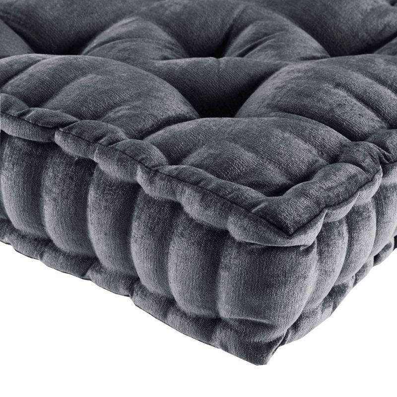 Charcoal Poly Chenille 20" Square Tufted Floor Pillow with Scalloped Edge