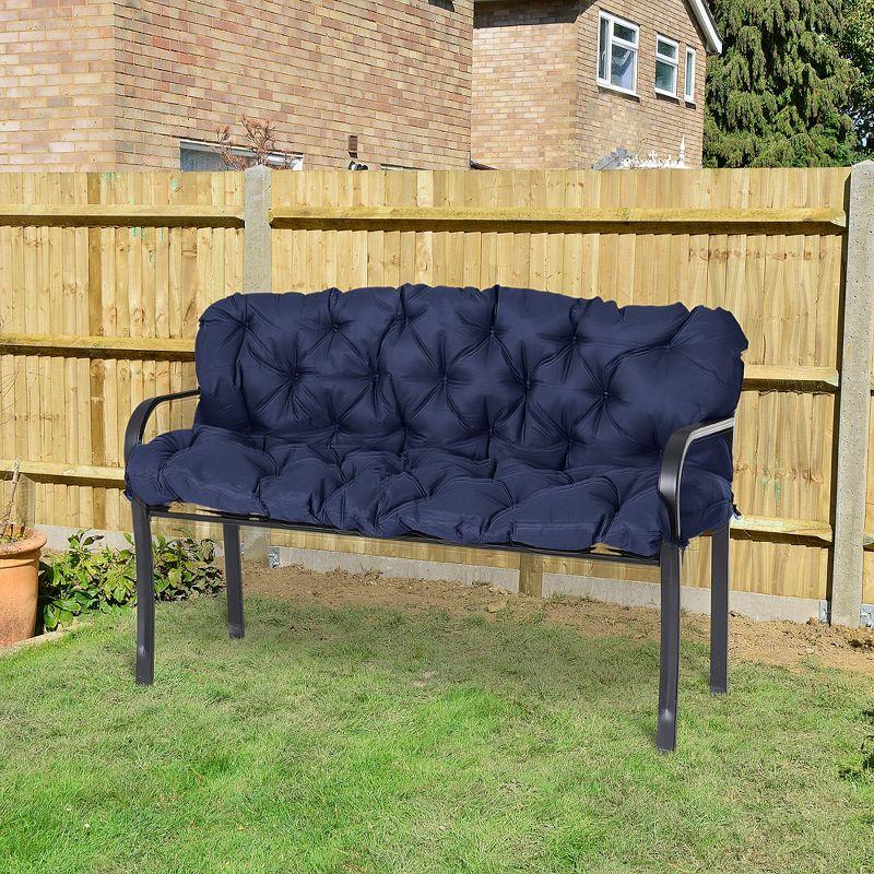 Dark Blue Tufted 3-Seater Outdoor Bench Cushion with Backrest