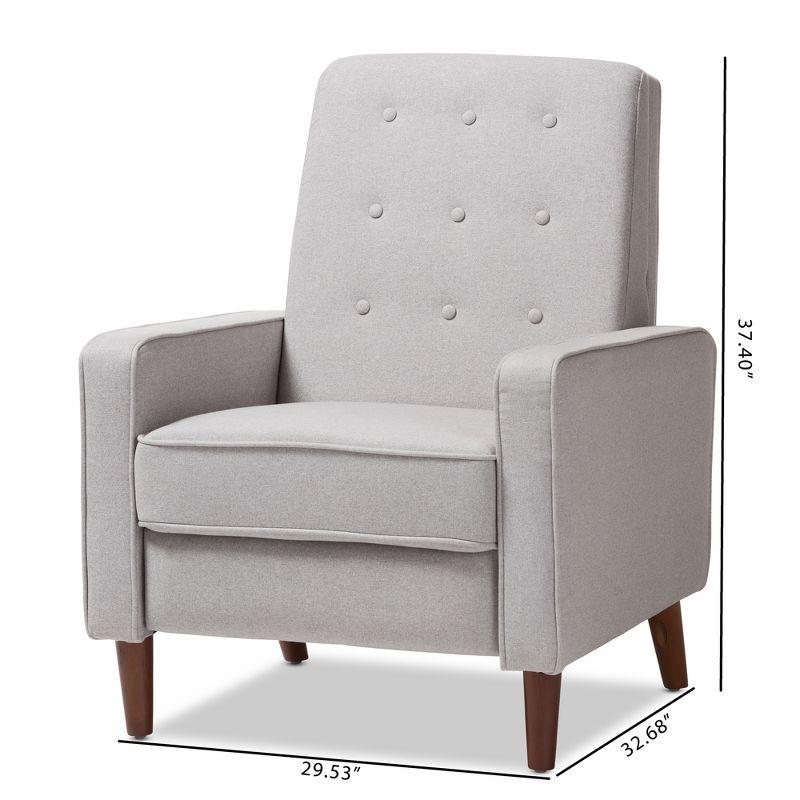 Mathias Mid Century Modern Fabric Upholstered Lounge Chair Light Gray - Baxton Studio: Recliner, Home Office Furniture