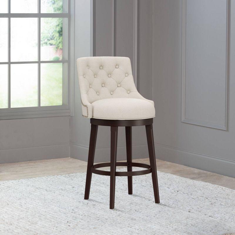 Halbrooke 30" Brown Wood Swivel Barstool with Cream Fabric