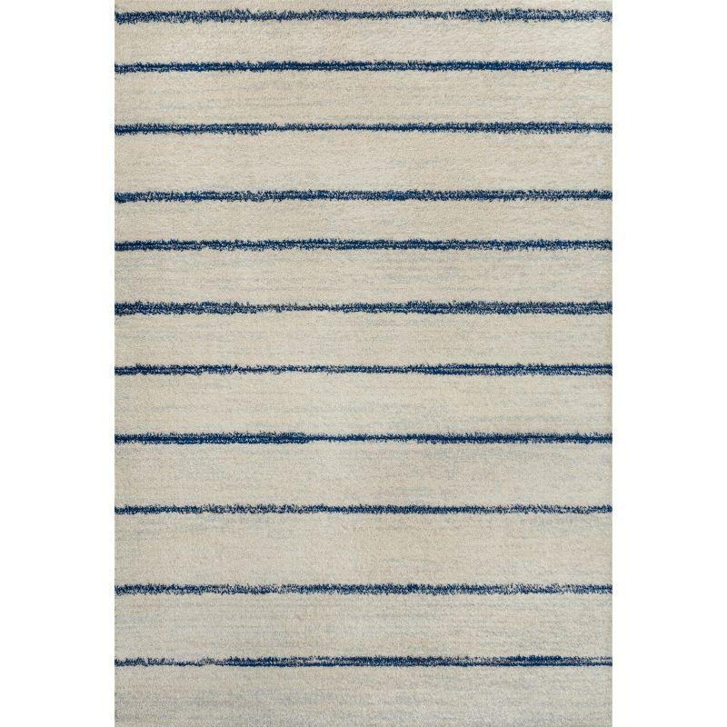 Cream and Navy Stripe Synthetic 4' x 6' Area Rug