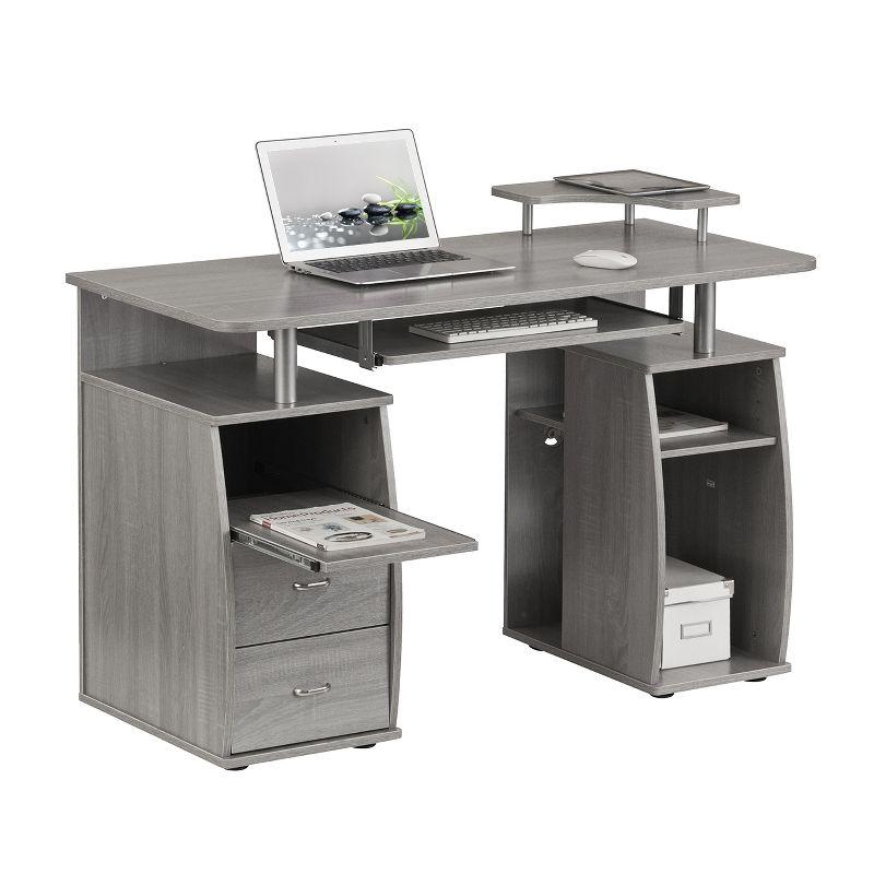 Gray MDF Computer Desk with Drawer and Keyboard Tray