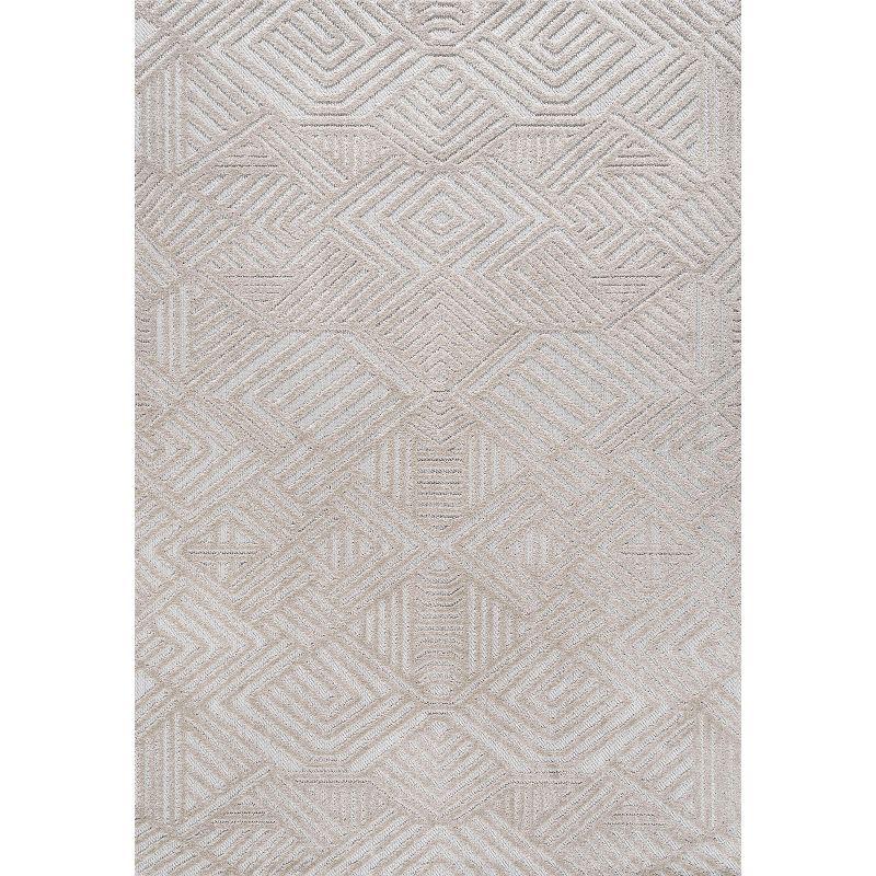 5'x8' Jordan High-Low Pile Art Deco Geometric Indoor/Outdoor Area Rug, Beige - JONATHAN Y