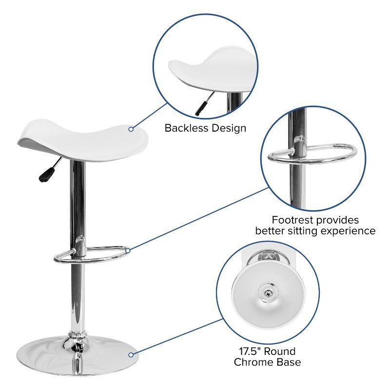 White Adjustable Height Swivel Barstool with Chrome Base