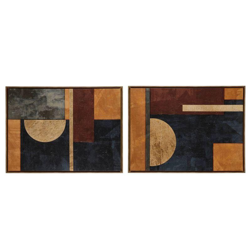 Ink+Ivy (Set of 2) 27"x36" Jeweled Geo Hand-Embellished Abstract Framed Canvas Wall Art Set: Mid-Century Modern Decor, Polystyrene Frame