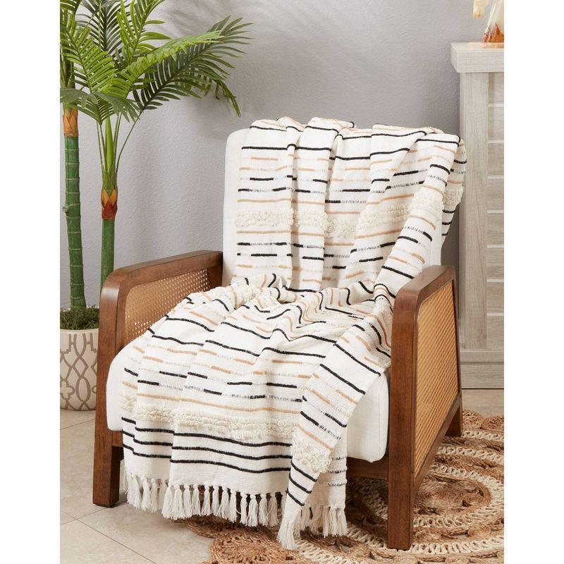 50"x60" Woven Sophistication Corded Fringe Throw Blanket Ivory - Saro Lifestyle