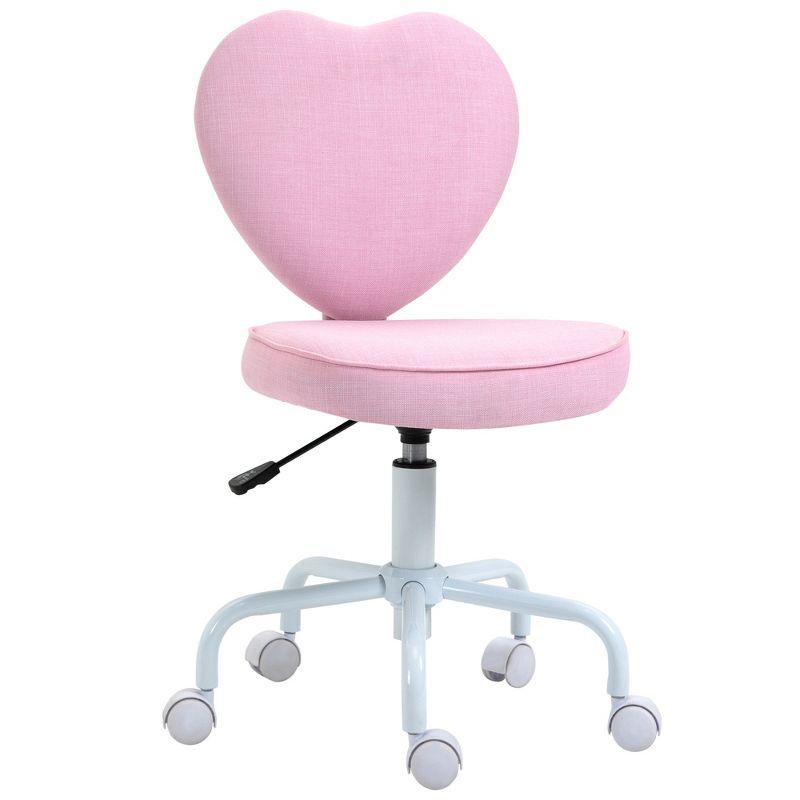 HOMCOM Heart Love Shaped Back Design Office Chair with Adjustable Height and 360 Swivel Castor Wheels, Pink