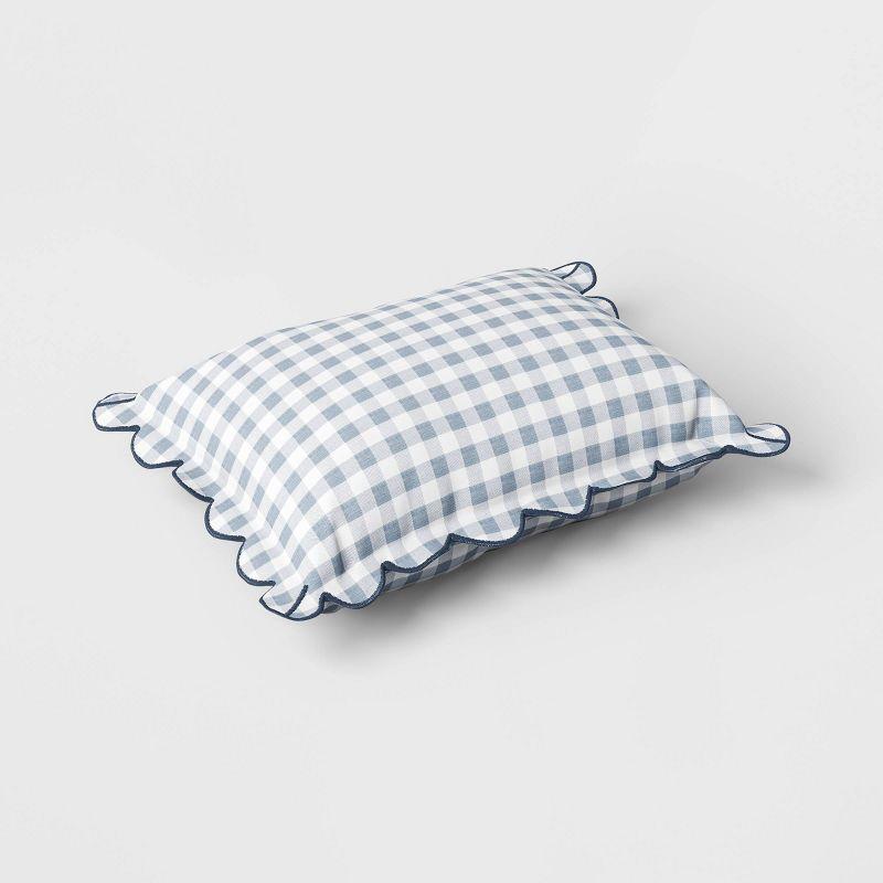 14"x20" Gingham Scalloped Edge Outdoor Lumbar Pillow Slate Blue - Threshold™ designed with Studio McGee