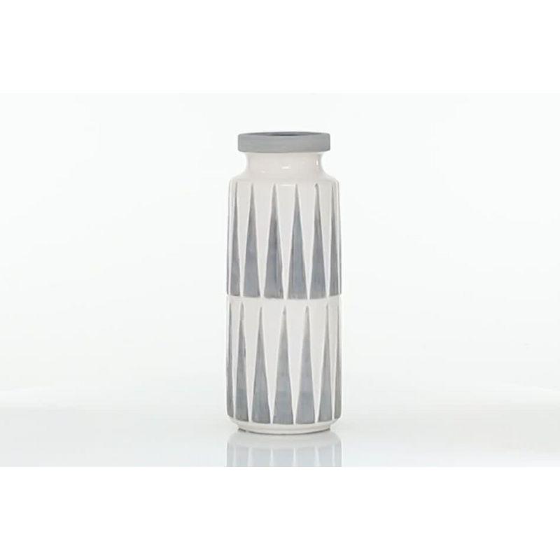 Novogratz Ceramic Decorative White Vase with Triangle Patterns