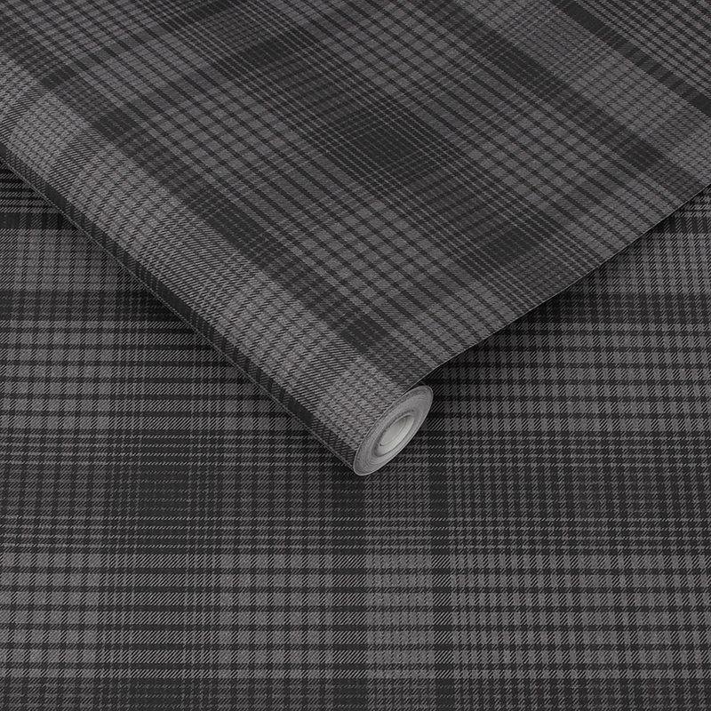 Heritage Plaid Charcoal Grey and Black Paste the Wall Wallpaper