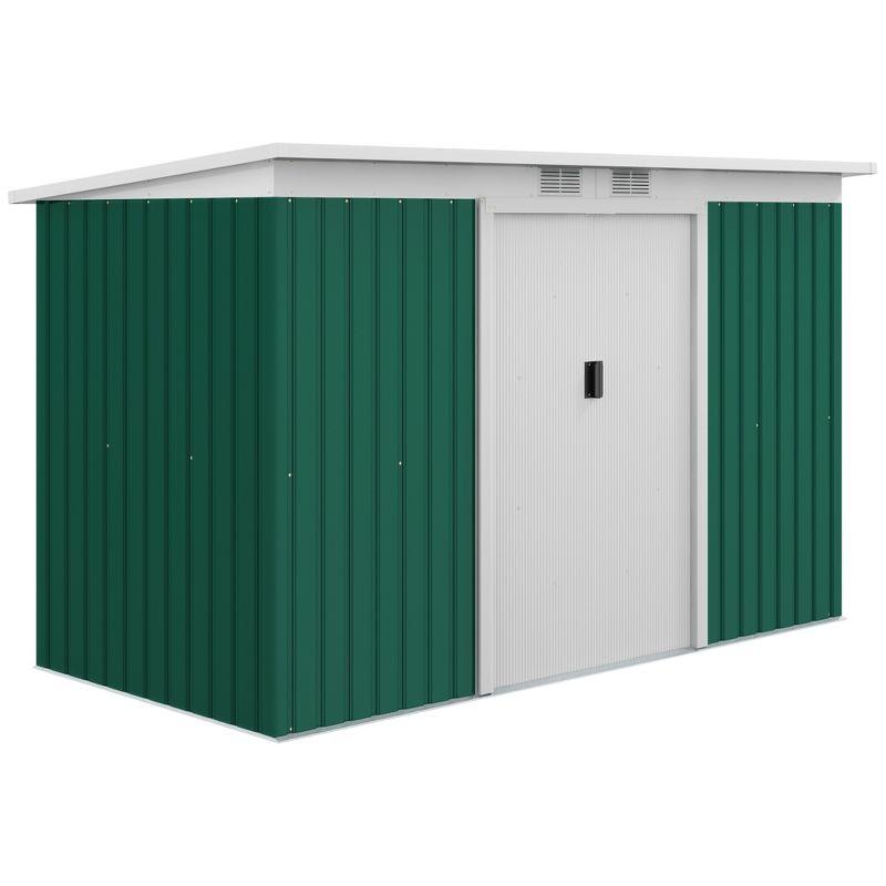 Green and White Metal Garden Storage Shed with Windows