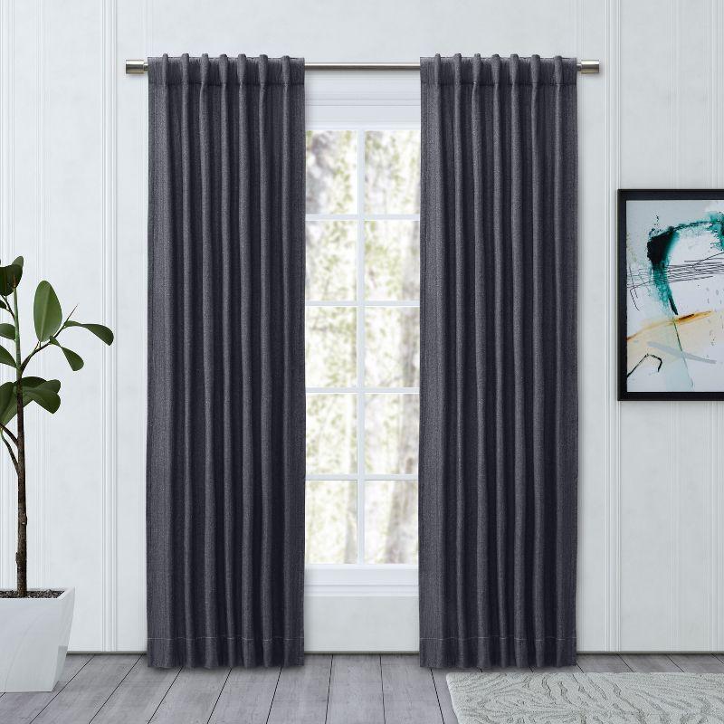 Navy Cotton Polyester Room-Darkening Pleated Curtains