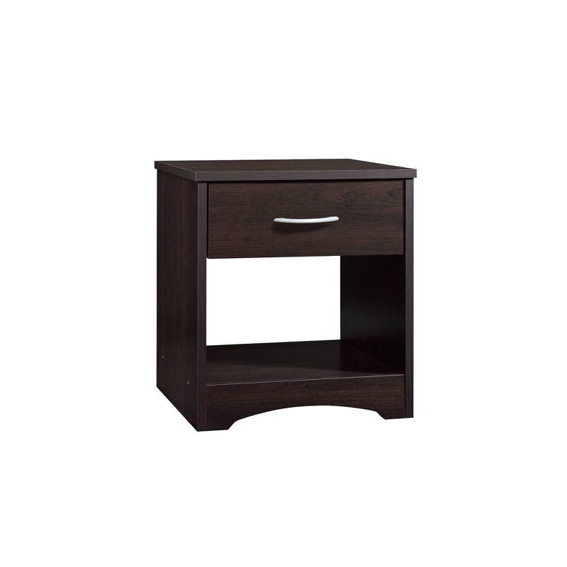 Beginnings Nightstand: Sauder Cinnamon Cherry, Open Shelf, Metal Hardware, CARB Certified