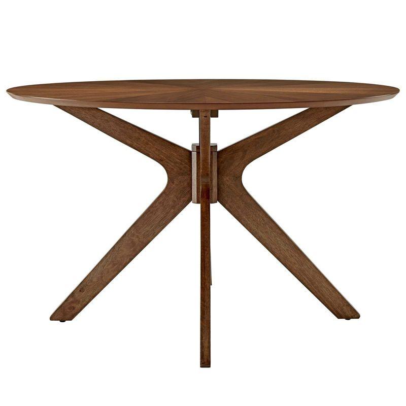 Modway 47" Crossroads Round Wood Dining Table Walnut: Mid-Century Modern, Seats 6, MDF Build