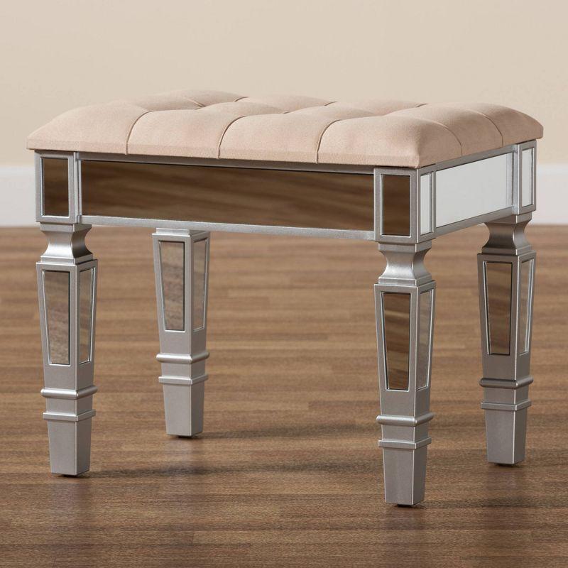 Baxton Studio Hedia Fabric Upholstered and Wood Ottoman Beige/Silver : Rectangular Footstool, Entryway Seating