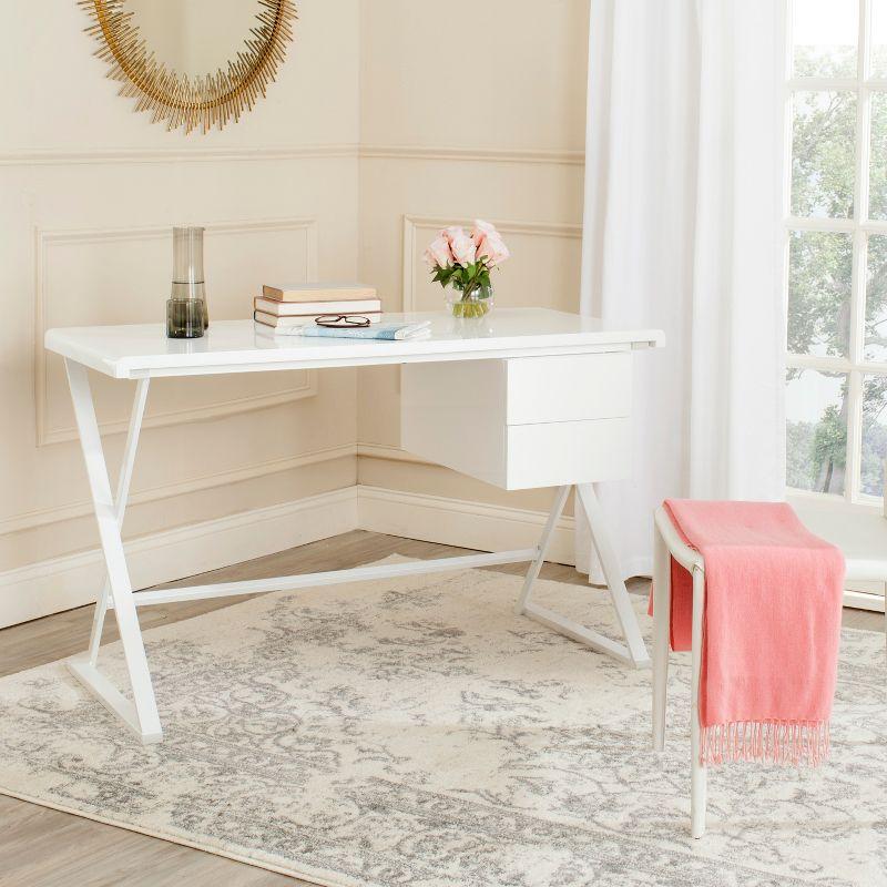 Transitional White Lacquered Home Office Desk with Crossed Legs