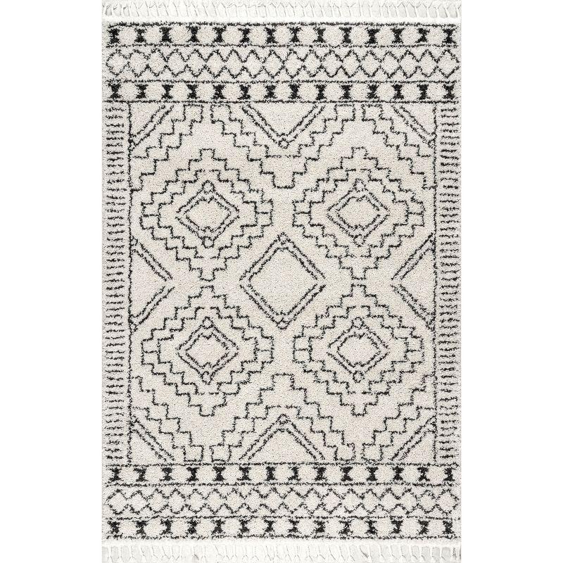 Off-White Braided Geometric Shag Area Rug 5'3" x 7'7"