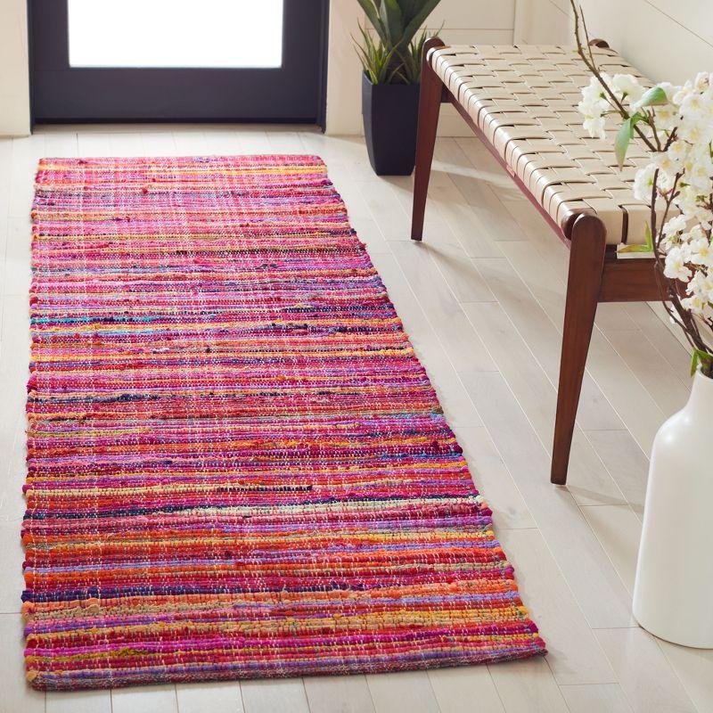 Handmade Red and Multicolor Striped Wool Cotton Runner Rug