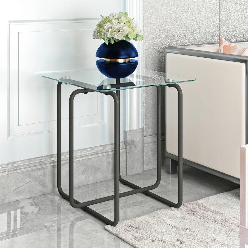 Modern Tempered Glass Coffee Table, End Table, Side Table, for Living Room, Bedroom - Transparent Glass