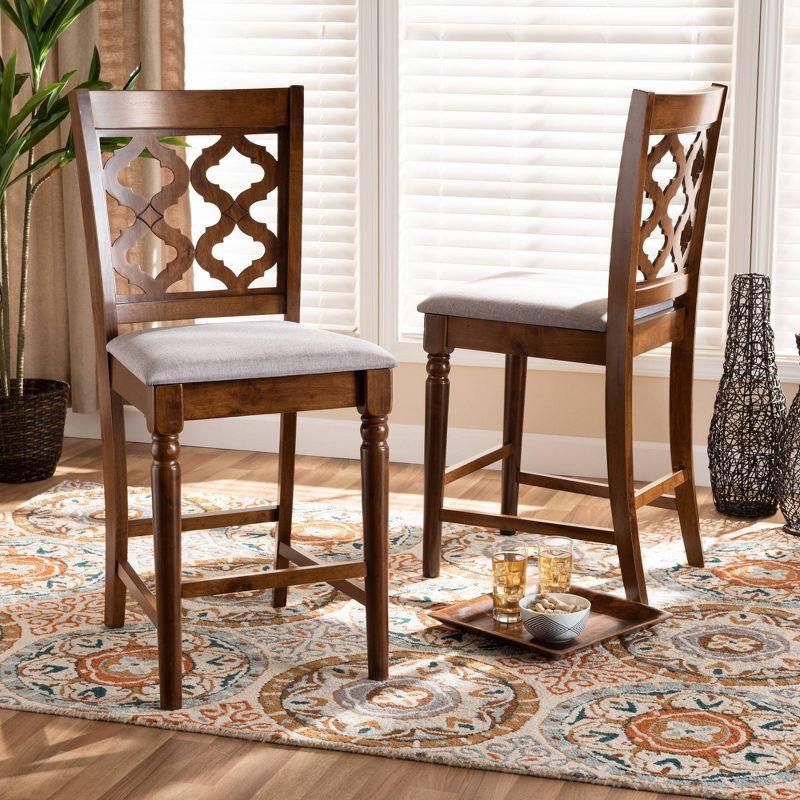 Ramiro Modern Walnut Brown and Grey Fabric Counter Stools, Set of 2