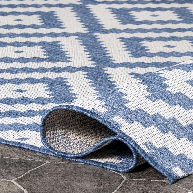 Reversible Blue Trellis Synthetic Oval Rug, 5' x 8', Easy Care