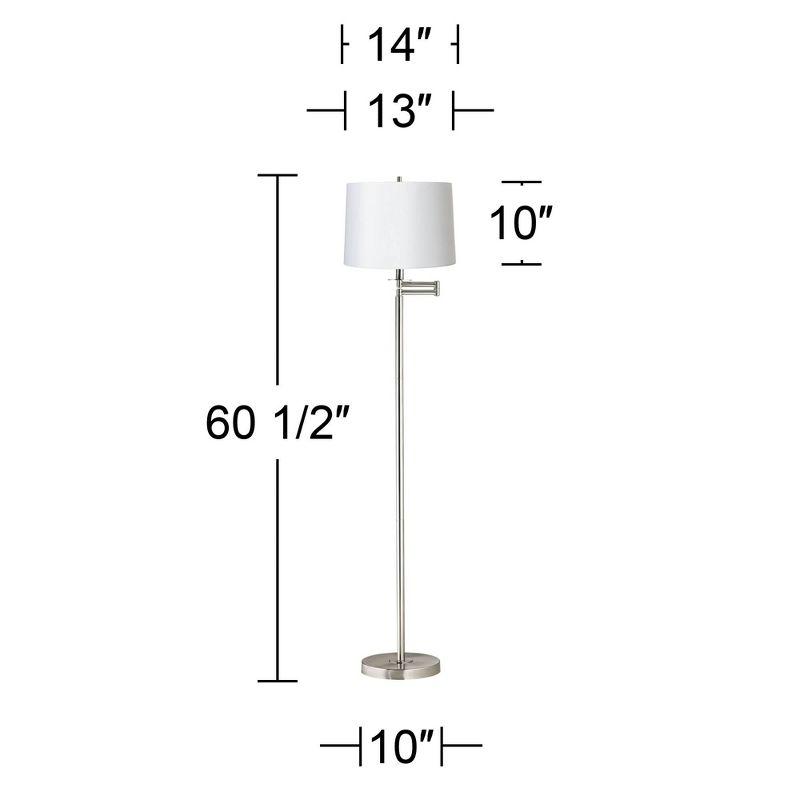 Contemporary Brushed Nickel & White Swing Arm Floor Lamp 60.5"