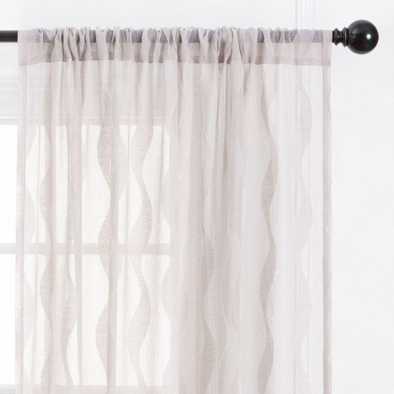 Chanasya 2pk Waves Voile Sheer Window Curtain Panels - Set of 2 - 52 x 63 Inches Long - Taupe