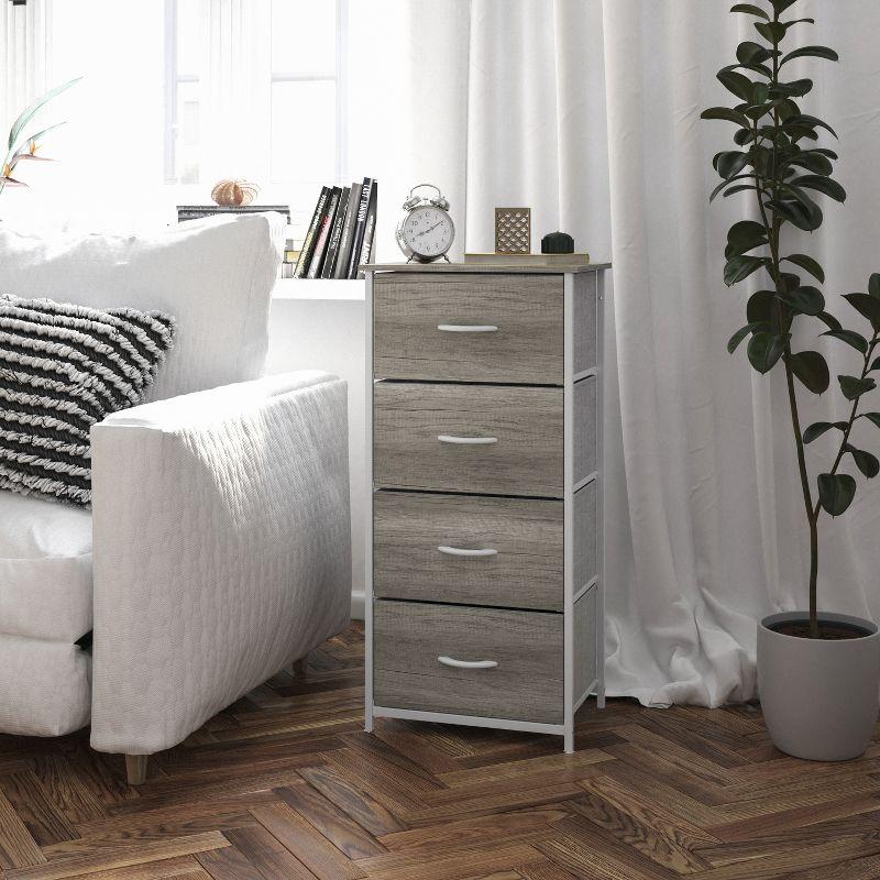 Malone 4 Drawer Vertical Storage Dresser with Wood Top & Fabric Pull Drawers