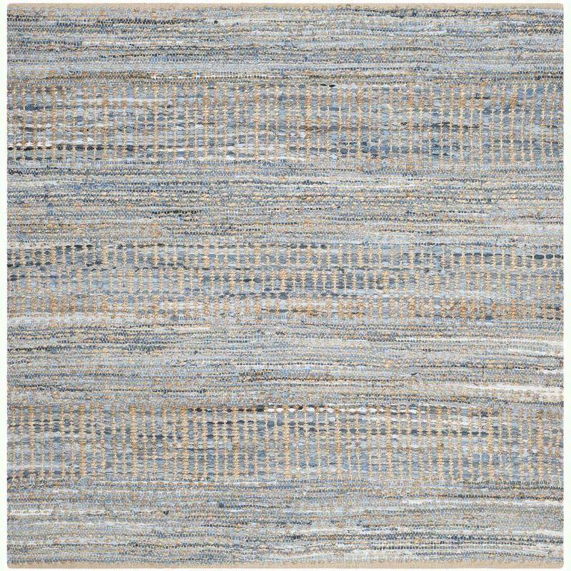 Coastal Charm Hand-Knotted Natural Blue Wool 8' Square Rug