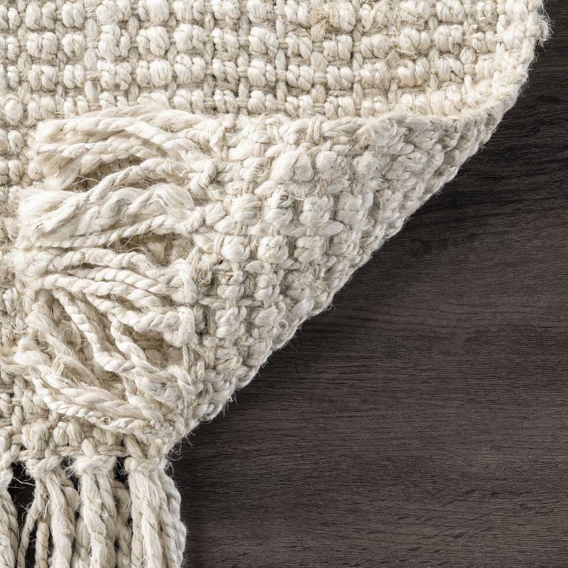 Nuloom 2x6 Daniela Jute Tassel Hand Woven Indoor Area Rug, Off White, Solid Chunky Farmhouse Design, Natural Fiber BedroomLiving Room