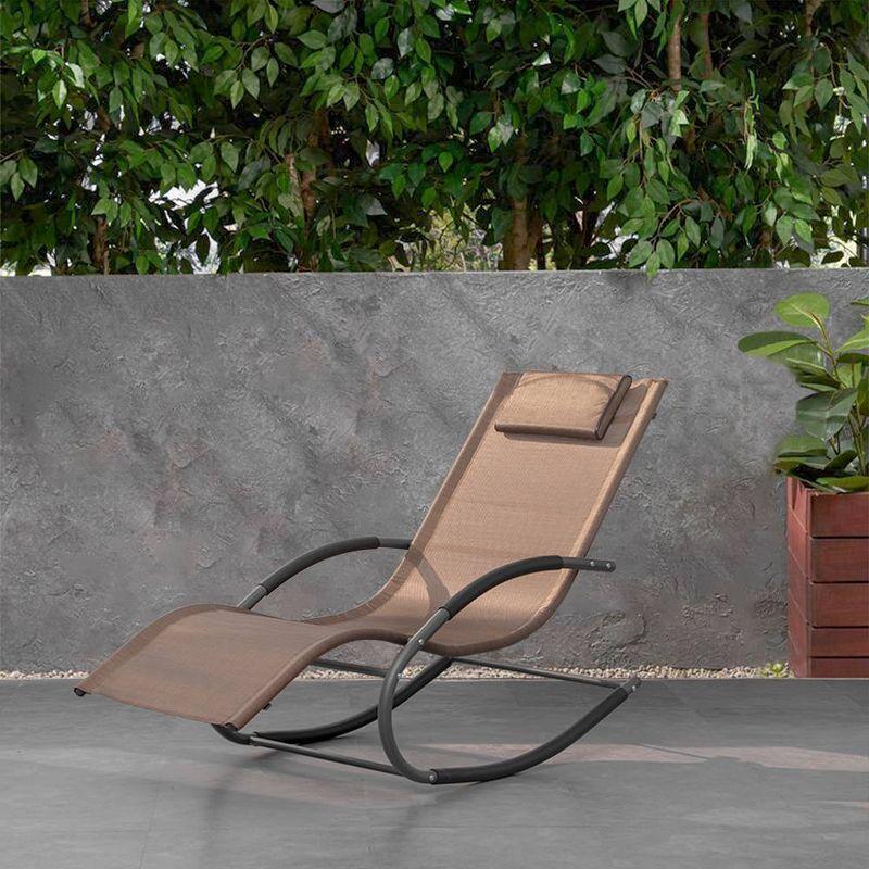 Outdoor Curved Rocker Chaise Lounge Chair with Pillow - Crestlive Products