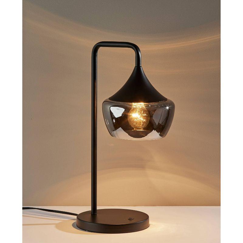 Contemporary Eliza Black Metal Table Lamp with Smoked Glass Shade